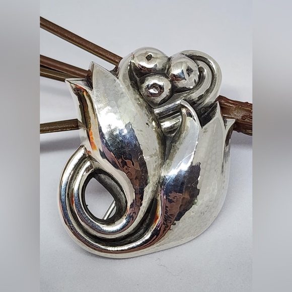 Vintage Georg Jensen Sterling Silver Brooch Tulip Flower Denmark 100C Pin Large - Picture 5 of 7